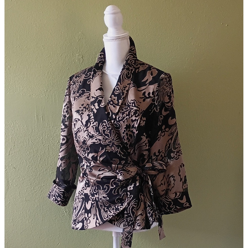 VTG Alex Evenings Damask Burnout Wrap Jacket Royalcore Old Money Womens L Large